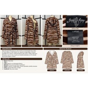 Pinky Rose Womens Brown Zebra Print Hooded Fleece Lounge Robe Large RN67618
